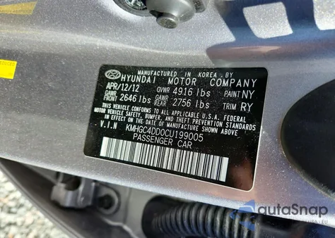 2012 Hyundai Genesis 3.8L from USA, damaged, VIN KMHGC4DD0CU199005